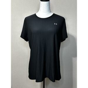 Under Armour Fitted Athletic Shirt. Black Gray Logo Ladies XL. No Flaws.
